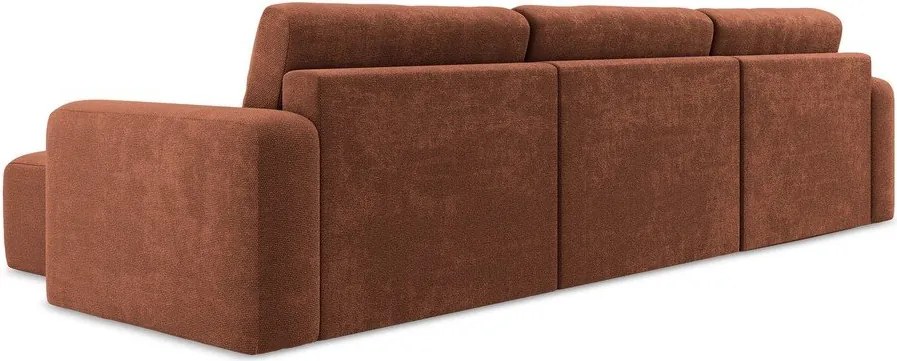 Terrakotta színű zsenília kinyitható-tárolóhelyes sarokkanapé (U alakú) Kona – Makamii