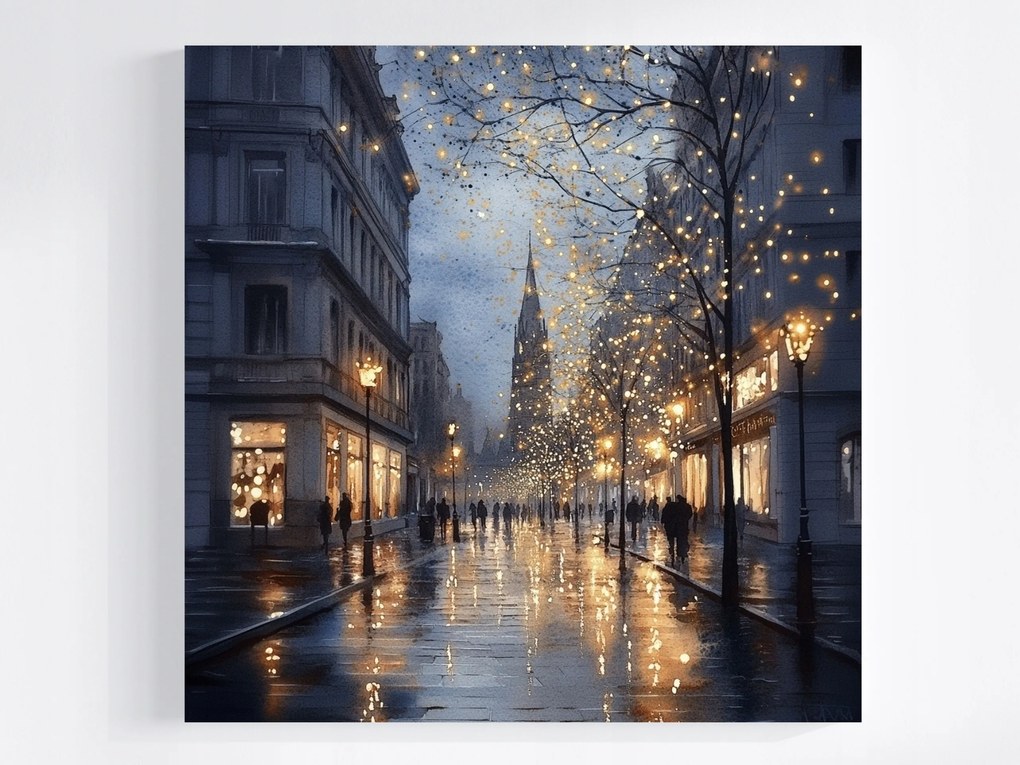 Canvas Vászonkép Éjszakai Utca Eső Fény Romantic City 80x80