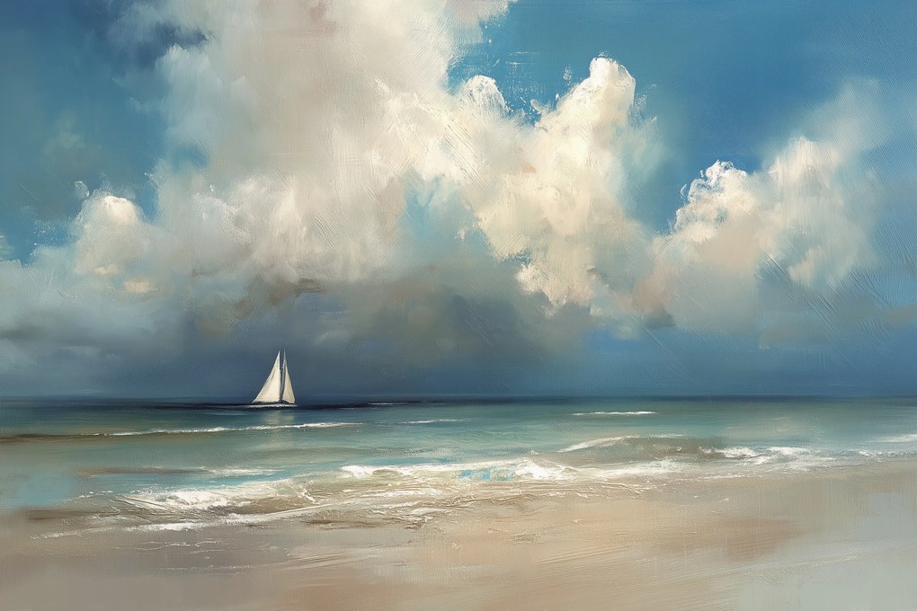 Fotótapéta Flizelina Tájkép Tenger Hullámok Tengerpart Hajó Vitorlás 254x184 ragasztó