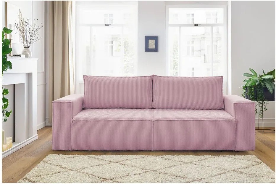 Világos rózsaszín kordbársony kinyitható kanapé 245 cm Nihad – Bobochic Paris