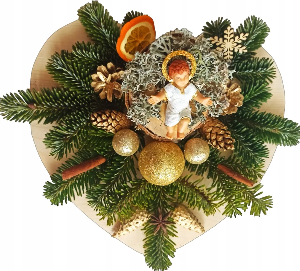 Adventi koszorú arany szív, dekoráció, karácsony [BN-S19]