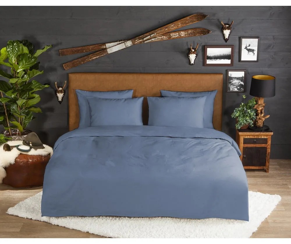 Kék kétszemélyes hosszabbított flanel ágyneműhuzat 200x220 cm – Good Morning