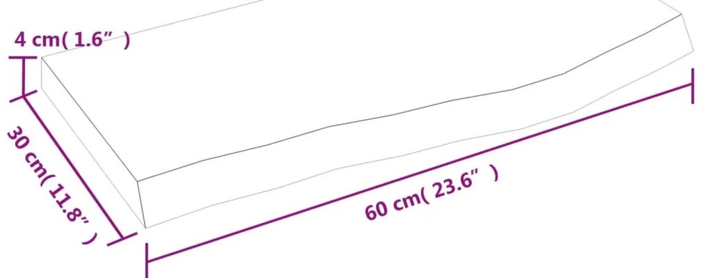 világosbarna kezelt tömör tölgyfa fali polc 60x30x(2-4) cm