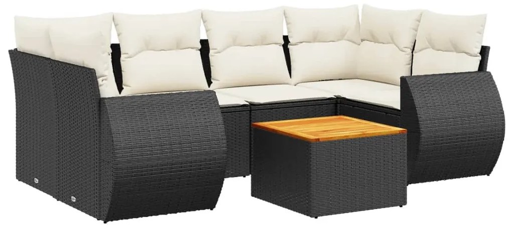 7 részes fekete polyrattan kerti ülőgarnitúra párnával
