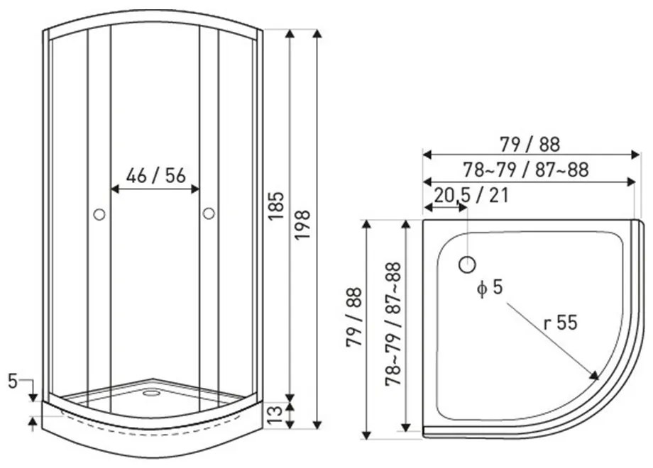 Leo 80 Black íves zuhanykabin zuhanytálcával