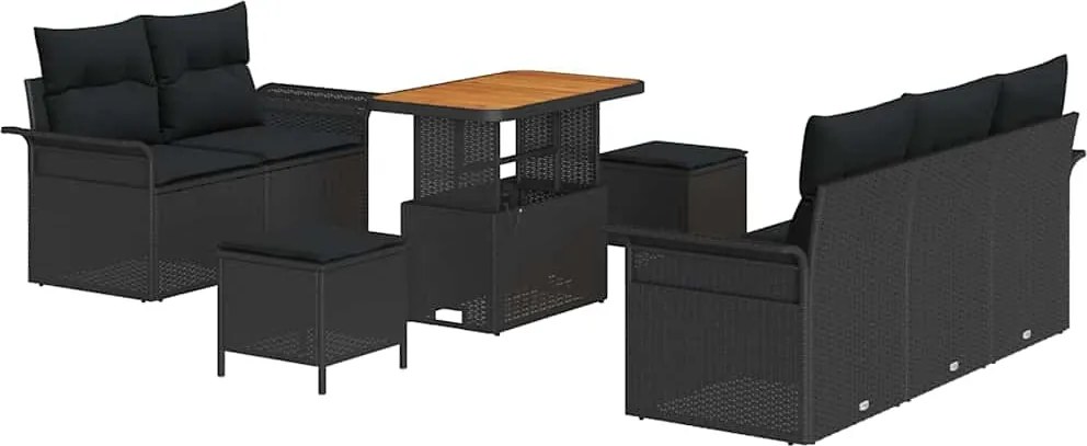 vidaXL Kerti Kanapé Szett párnával tárolóval párnával 8 pcs Fekete