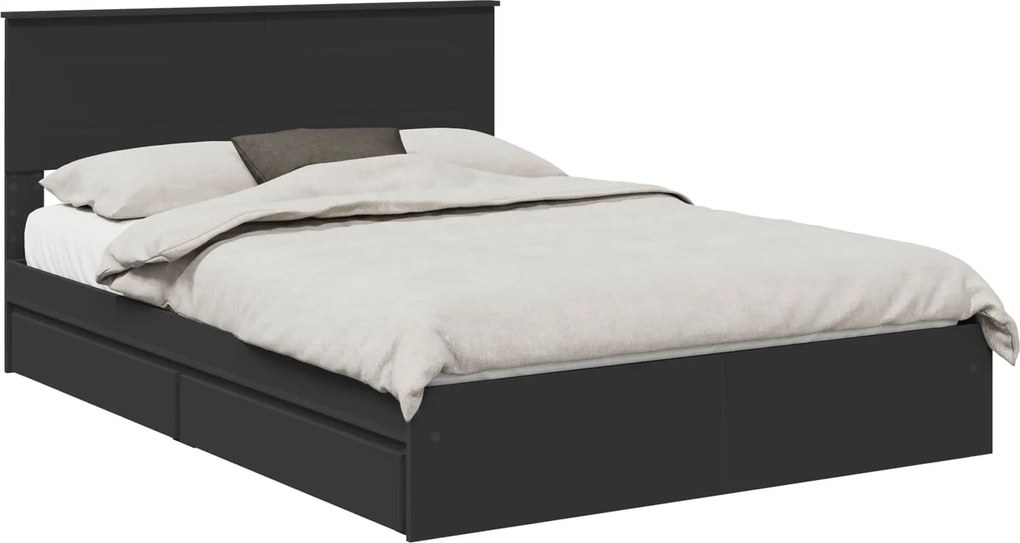 vidaXL Tárolós Ágy fejtámlával fiókkal Fekete 150 x 200 cm Faanyag
