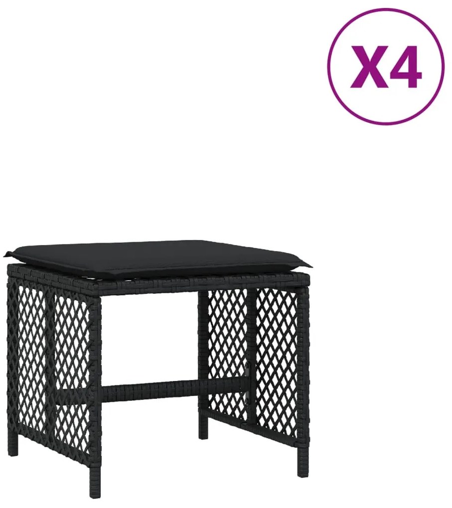 4 db fekete polyrattan kerti szék párnával 41 x 41 x 36 cm