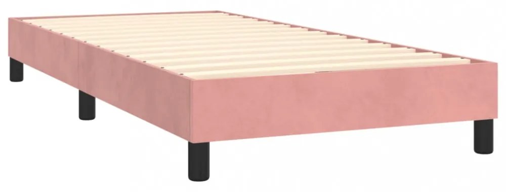 rózsaszín bársony rugós és LED-es ágy matraccal 90x190 cm