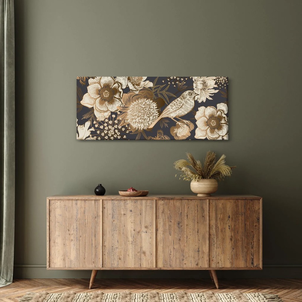 Sötét alapon arany virágok képe (120x50 cm)
