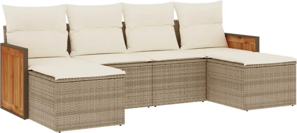 vidaXL 6 részes bézs polyrattan kerti ülőgarnitúra párnával