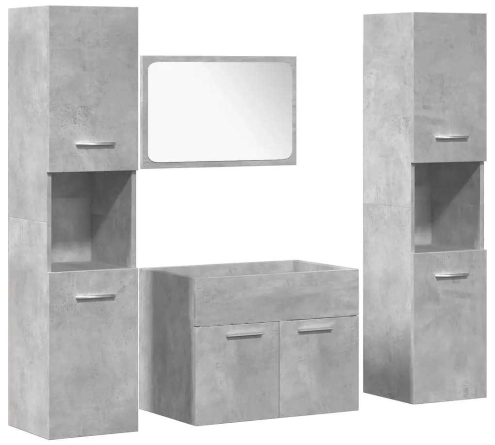 4 részes betonszürke szerelt fa fürdőszobai bútorszett