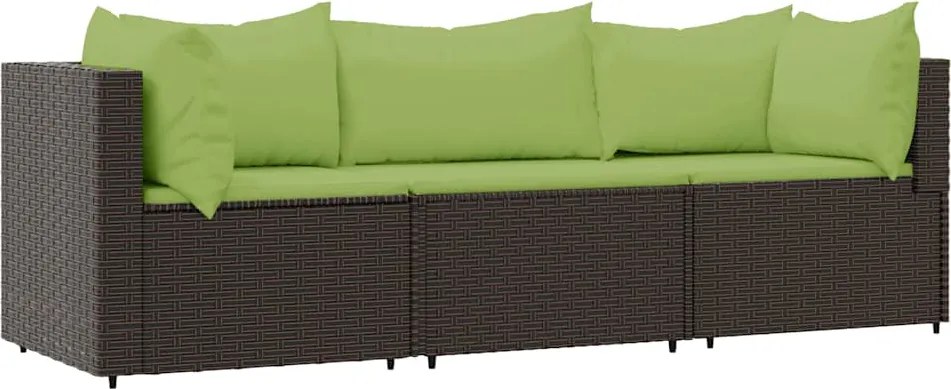 vidaXL 3 részes barna polyrattan kerti ülőgarnitúra párnával