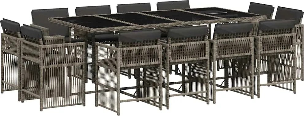 vidaXL 13 részes szürke polyrattan kerti ülőgarnitúra párnákkal