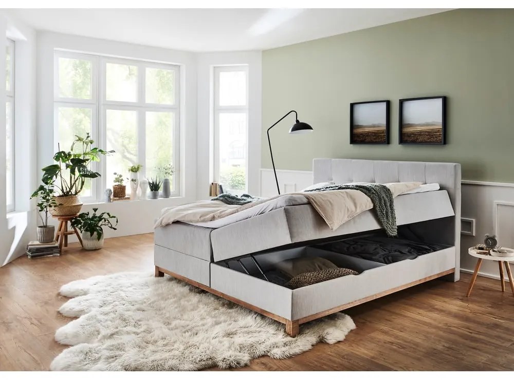 Világosszürke boxspring ágy tárolóhellyel 180x200 cm Catania - Meise Möbel