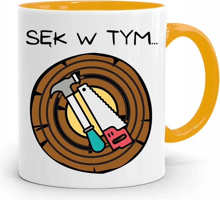 Sárga Bögre Ajándék Asztalosnak Csomóval, fényképes nyomattal