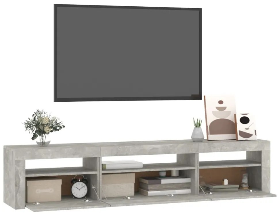 betonszürke TV-szekrény LED lámpákkal 195x35x40 cm