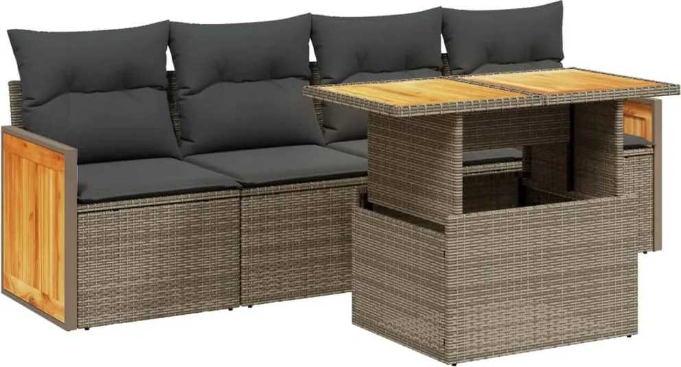 vidaXL 5 részes szürke polyrattan kerti ülőgarnitúra párnákkal