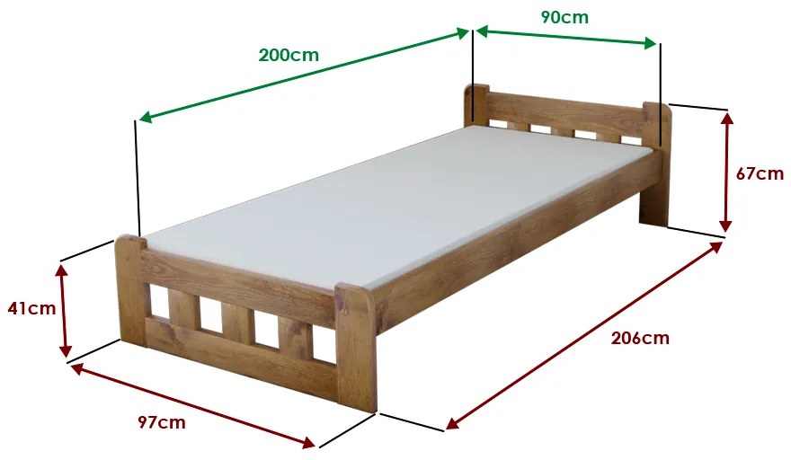 Naomi magasított ágy 90x200 cm, tölgyfa Ágyrács: Lamellás ágyrács, Matrac: Coco Maxi 20 cm matrac