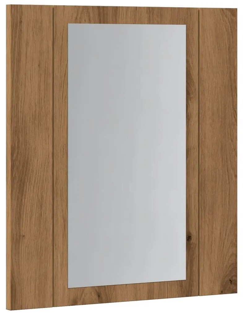 kézműves tölgy szerelt fa tükrös szekrény LED-del 40x12x45 cm