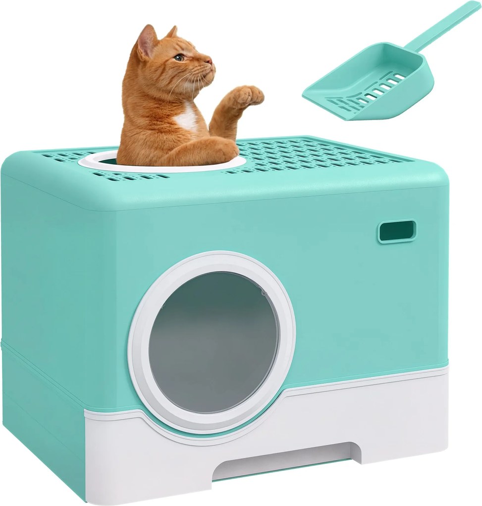 PawHut Macska Alomtálca - Állat WC, Kivehető Tálca, 2 Ajtó, Fő Bejárat és Felső Kijárat 52x41x38.5 cm Zöld | Aosom