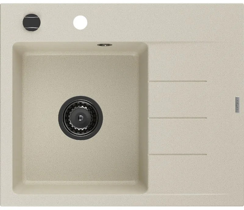 Mexen Ben gránit mosogató 1 medencével, csepegtetővel, bal oldali 600 x 500 mm, bézs, fekete szifon - 6522605000-69-B