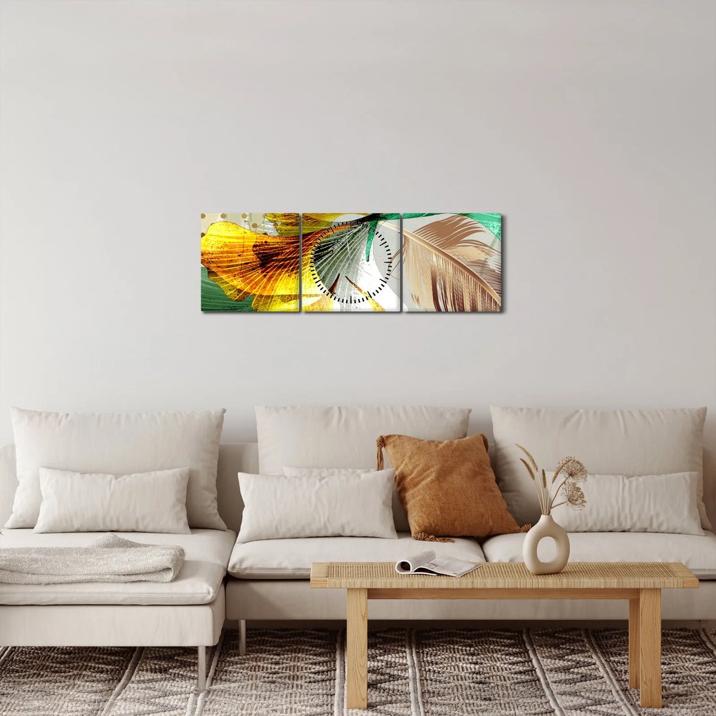 Kép - Levelek tollal (órával) (90x30 cm)