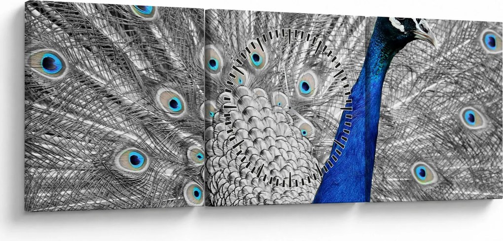 Kék páva képe (órával) (90x30 cm)