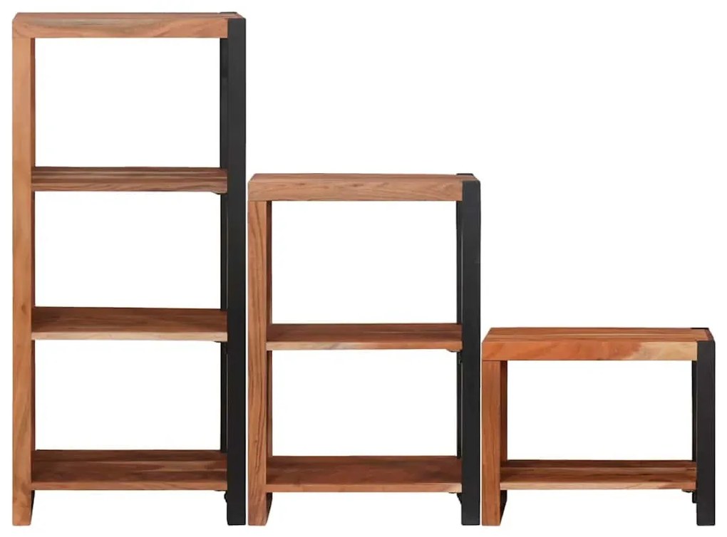 Könyvespolc 3 pcs Barna 50 x 30 x 110 cm Tömör akácfa