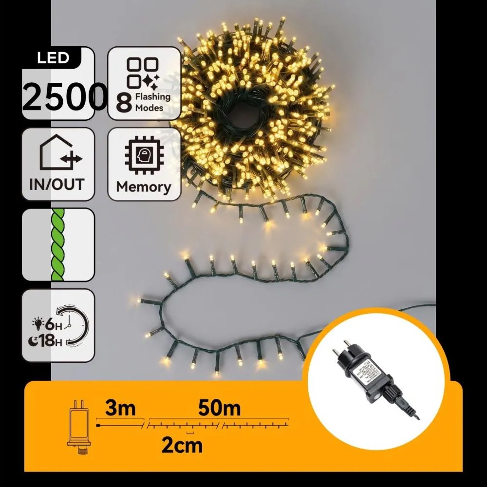 Aigostar - LED kültéri karácsonyi fényfüzér 2500xLED/8 funkciós 53m IP44 meleg fehér