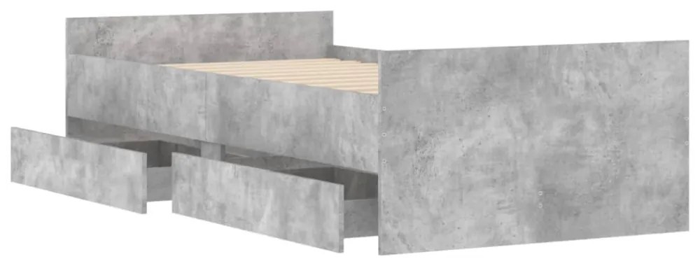 betonszürke ágykeret fiókokkal 90x200 cm