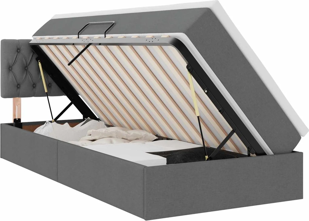 vidaXL Ágy tárolóval és matraccal Sötétszürke 100 x 200 cm Faanyag