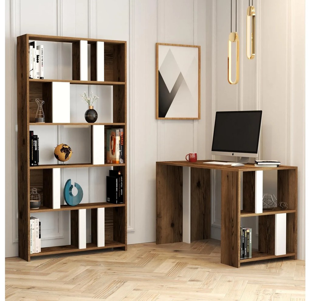 PC asztal polccal Limba (fehér + dió). 1088395
