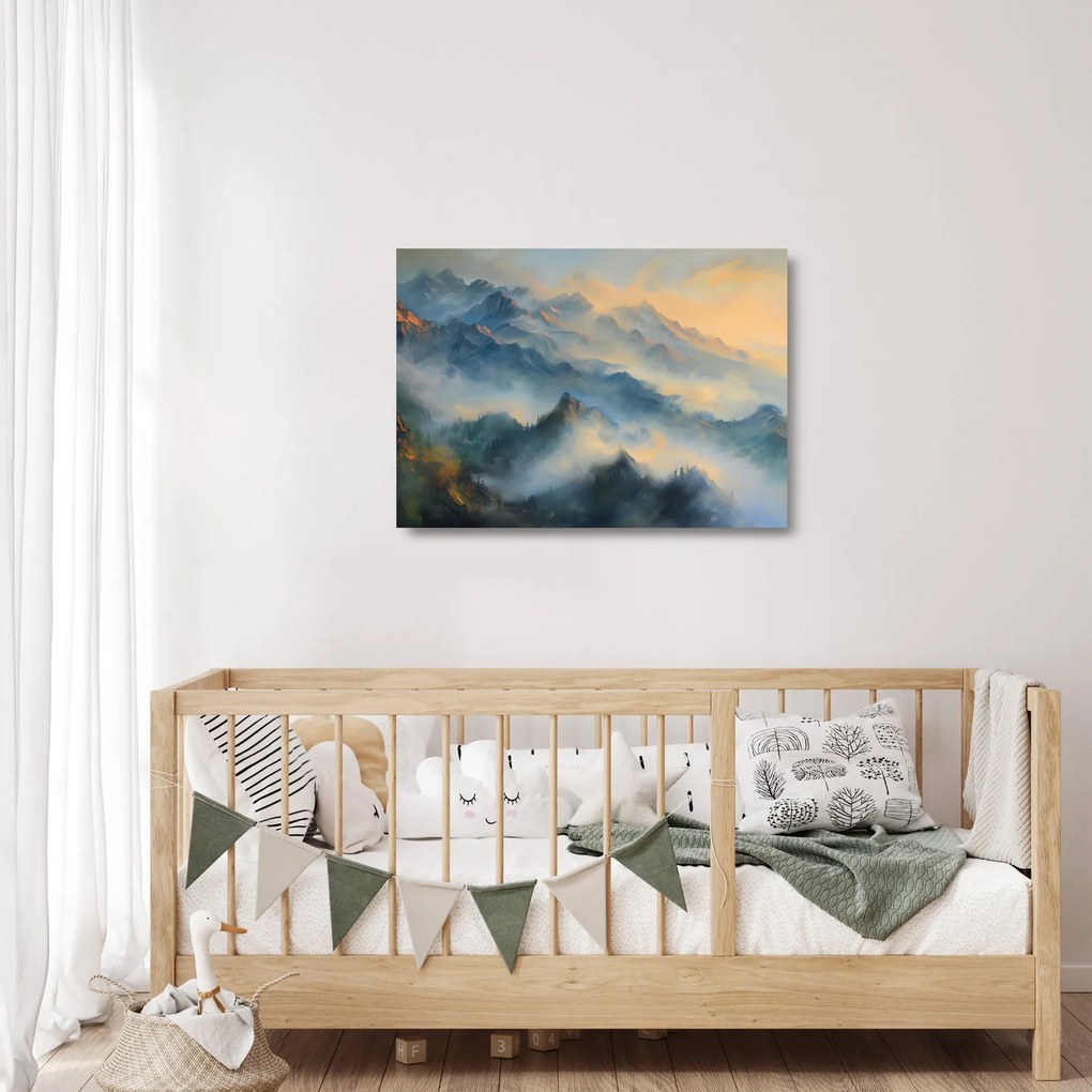 Üveg kép - Festett hegyi táj (70x50 cm)