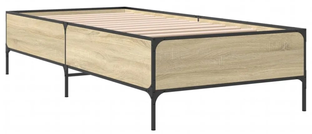 sonoma tölgyszínű szerelt fa és fém ágykeret 100 x 200 cm