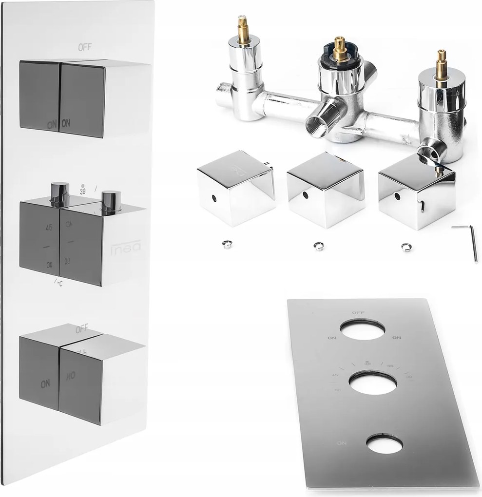 Kád-zuhany Csaptelep Termosztatikus Falsík Alatti 3 Kimenetes Funkciós