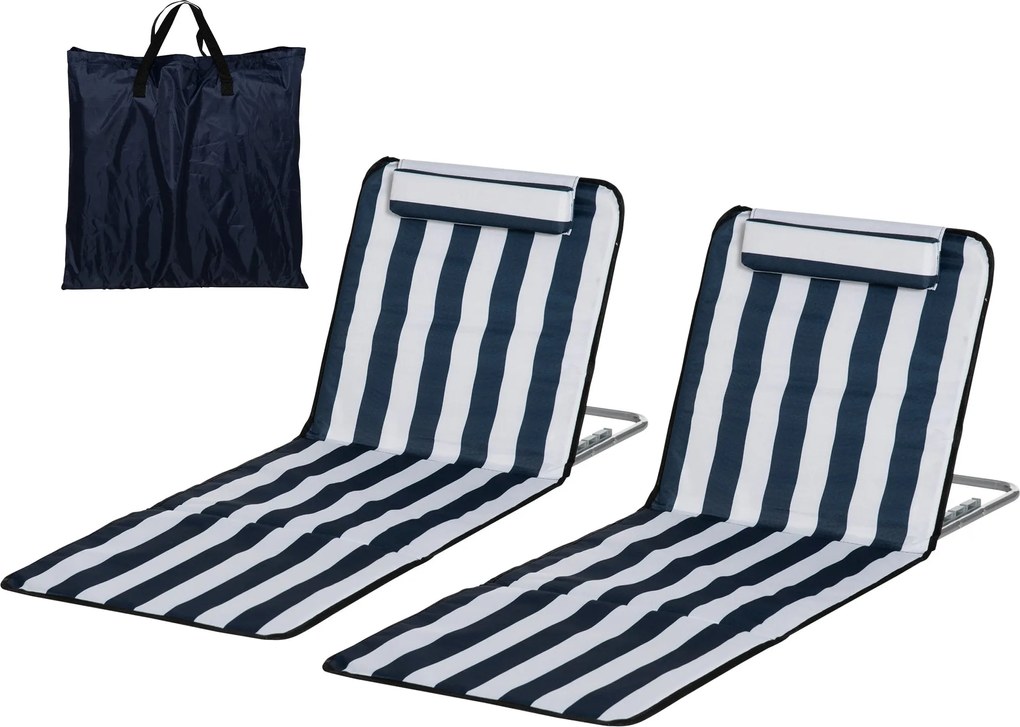 Outsunny összecsukható napozóágy párnával — 5 fokozatban állítható háttámla, hordtáskával, kertbe, nyaralásra, strandra és medencéhez, kék (2 darab) |