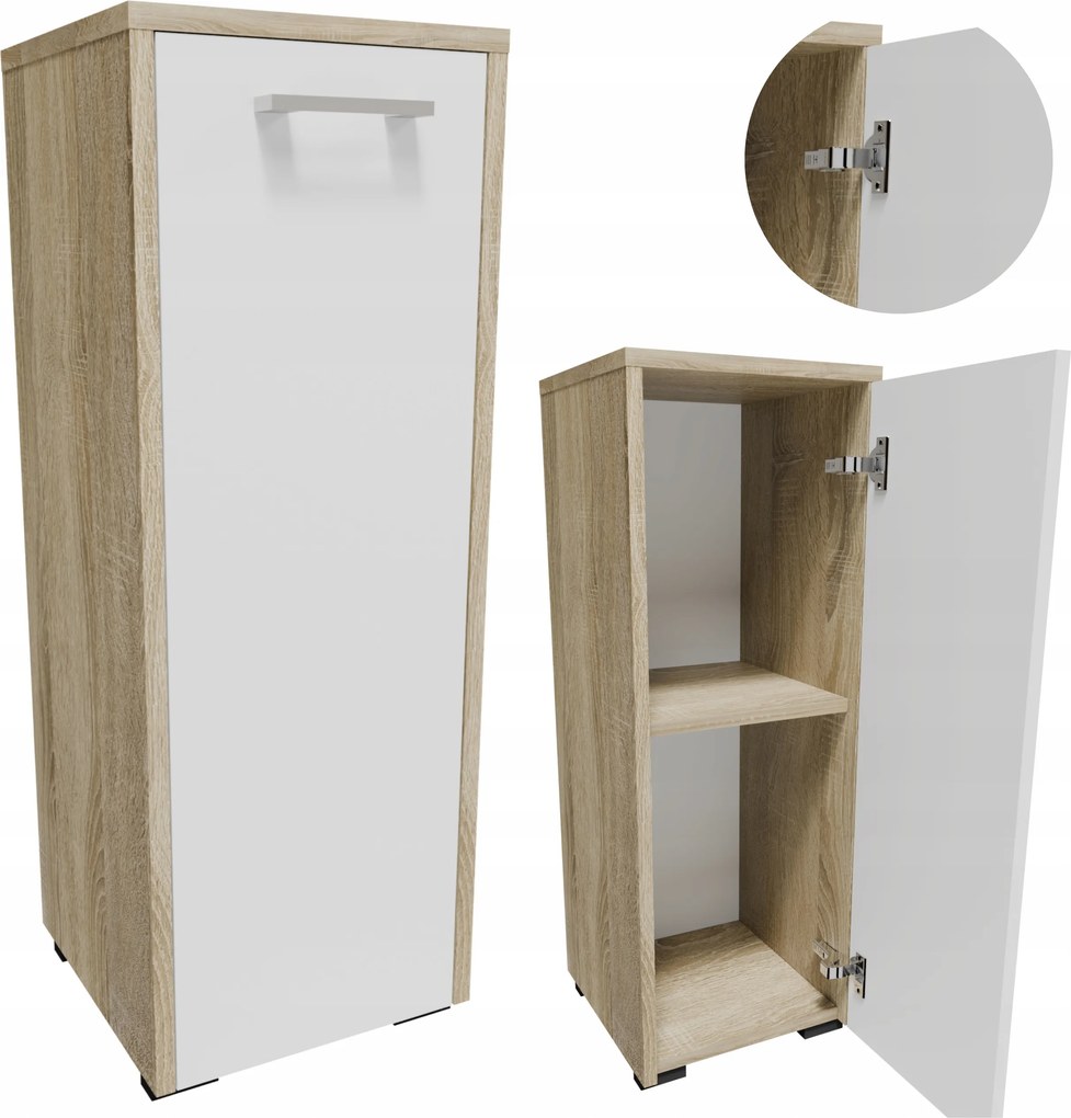 Fürdőszoba szekrény FS30SOB sonoma-fehér 30cm álló kis funkcionális polc