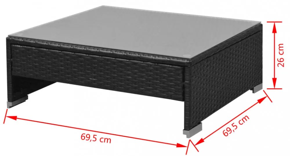vidaXL 7 darabos fekete polyrattan kerti bútorszett napellenzővel