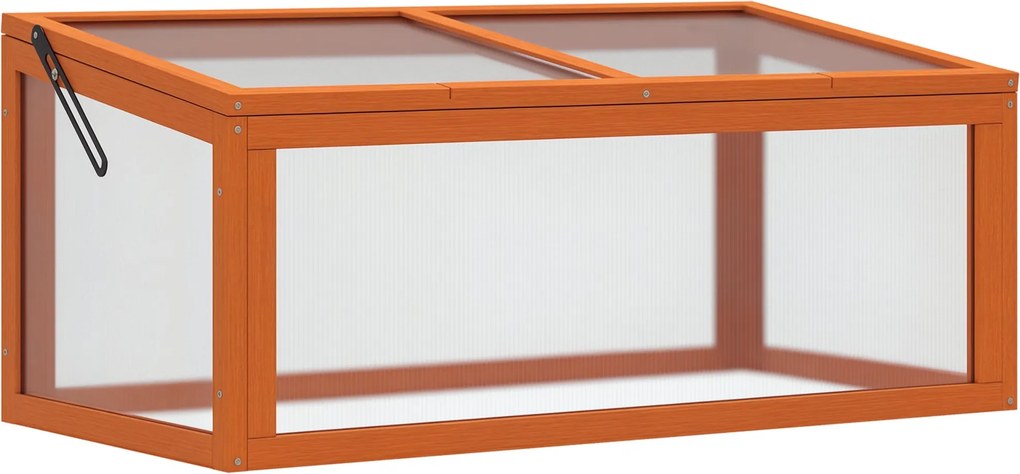 Outsunny Fából és Polikarbonátból készült Mini Üvegház 90 x 46 x 40 cm Időjárásálló Palánta Doboz Kerti Növényágyhoz Narancssárga | Aosom