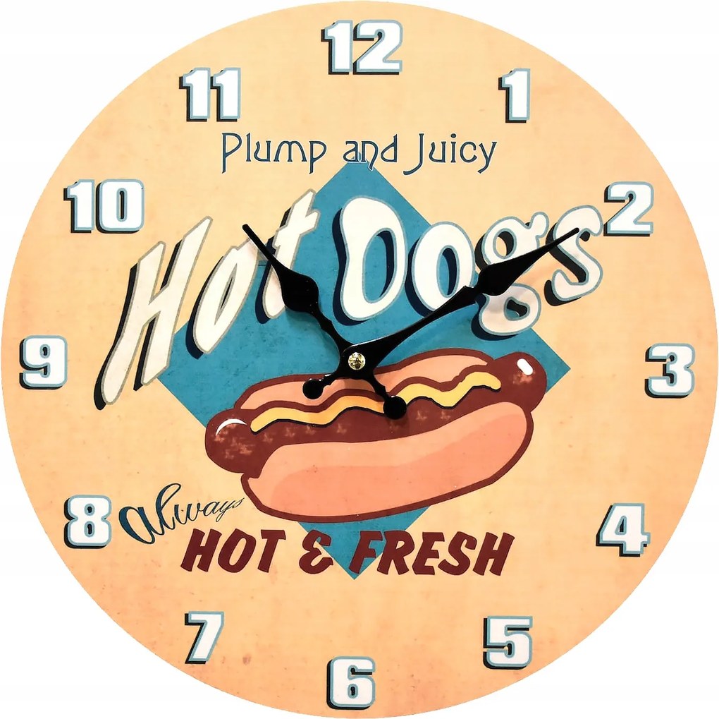 Vintage Falra Akasztható Falióra Csendes Sima Mozgás Hot Dogs 34cm