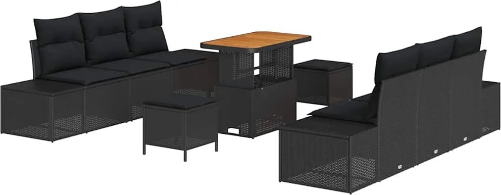 vidaXL Kerti Kanapé Szett párnával tárolóval 9 pcs Fekete Poli rattan