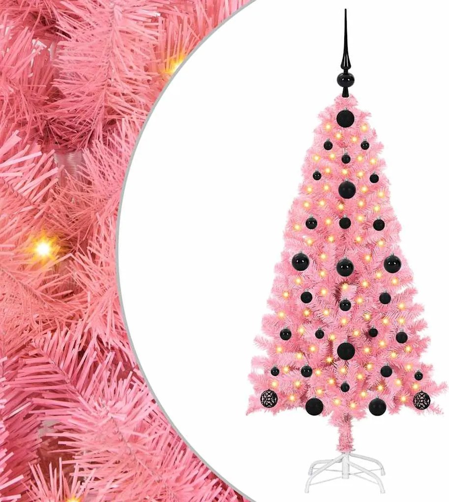 vidaXL Karácsonyfa 150 LED-del állvánnyal Rózsaszín 120 cm PVC
