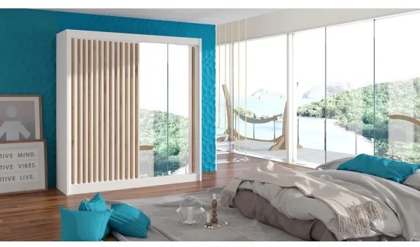 Tükrös SANTINO gardróbszekrény 203x215 cm, fehér/craft tölgy