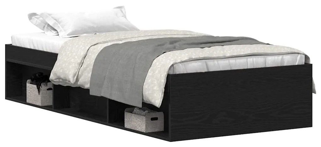 fekete tölgy színű szerelt fa ágykeret matrac nélkül 90x190 cm