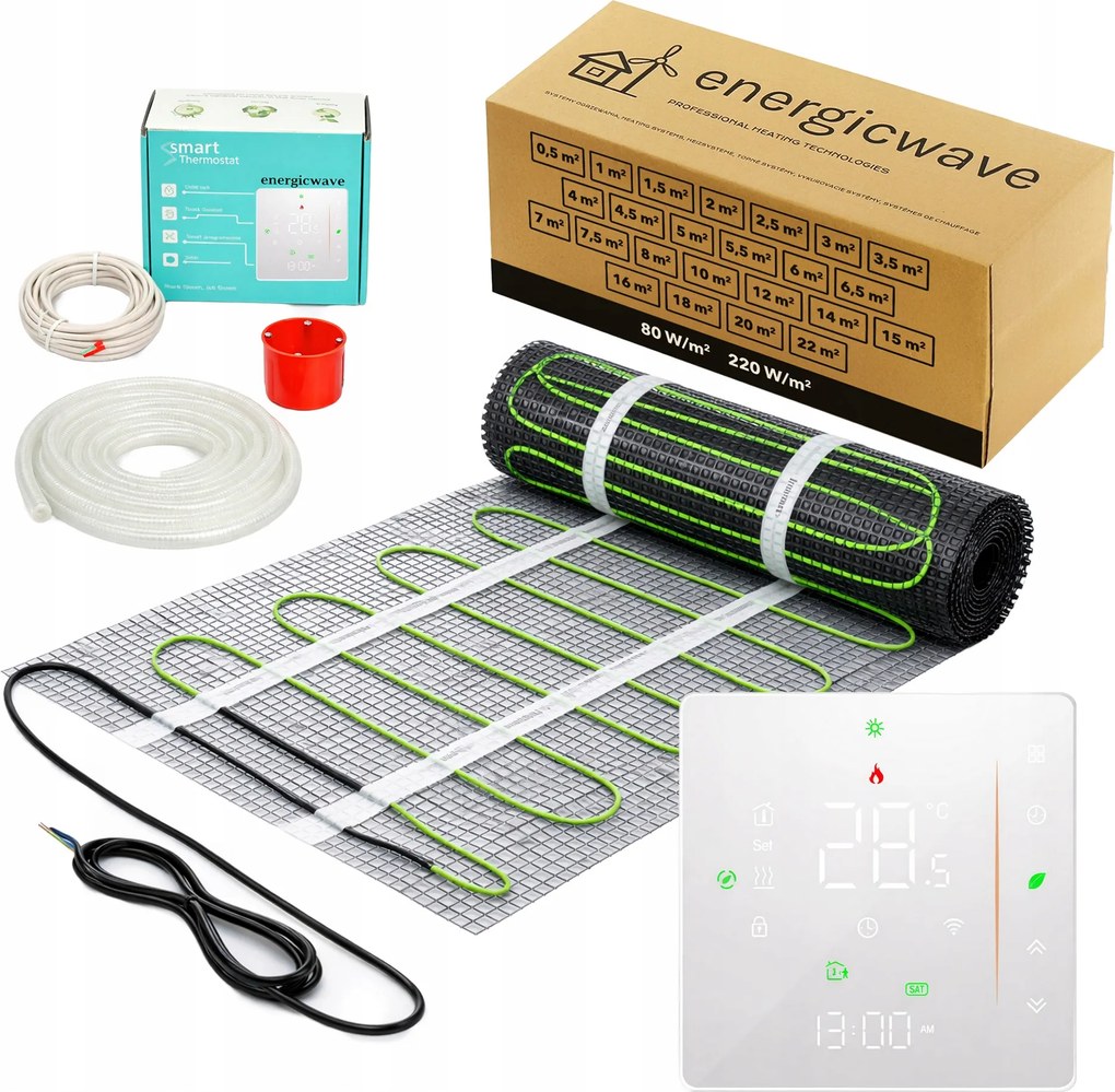 Fűtőszőnyeg szett 2m2, fürdőszoba fűtés, csempeszőnyeg, fólia