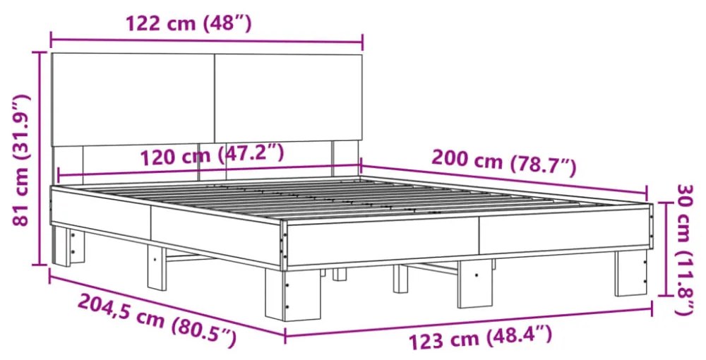 fekete szerelt fa és fém ágykeret 120 x 200 cm