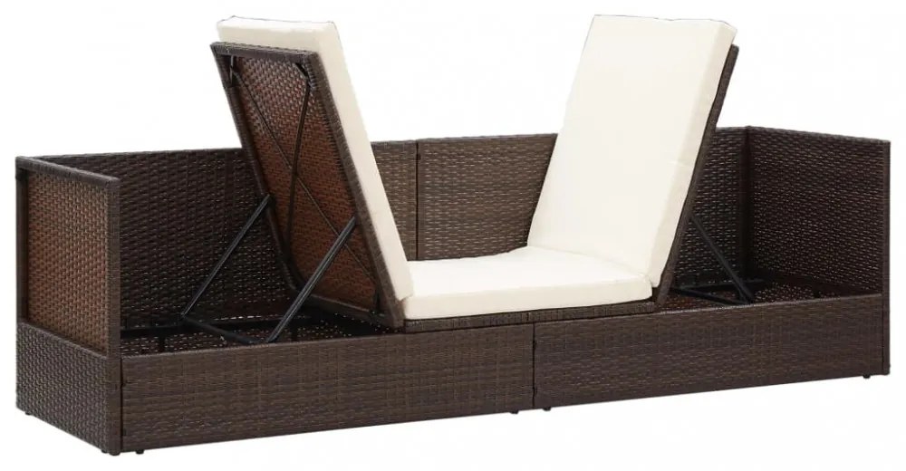 barna polyrattan kerti ágy hát- és ülőpárnákkal