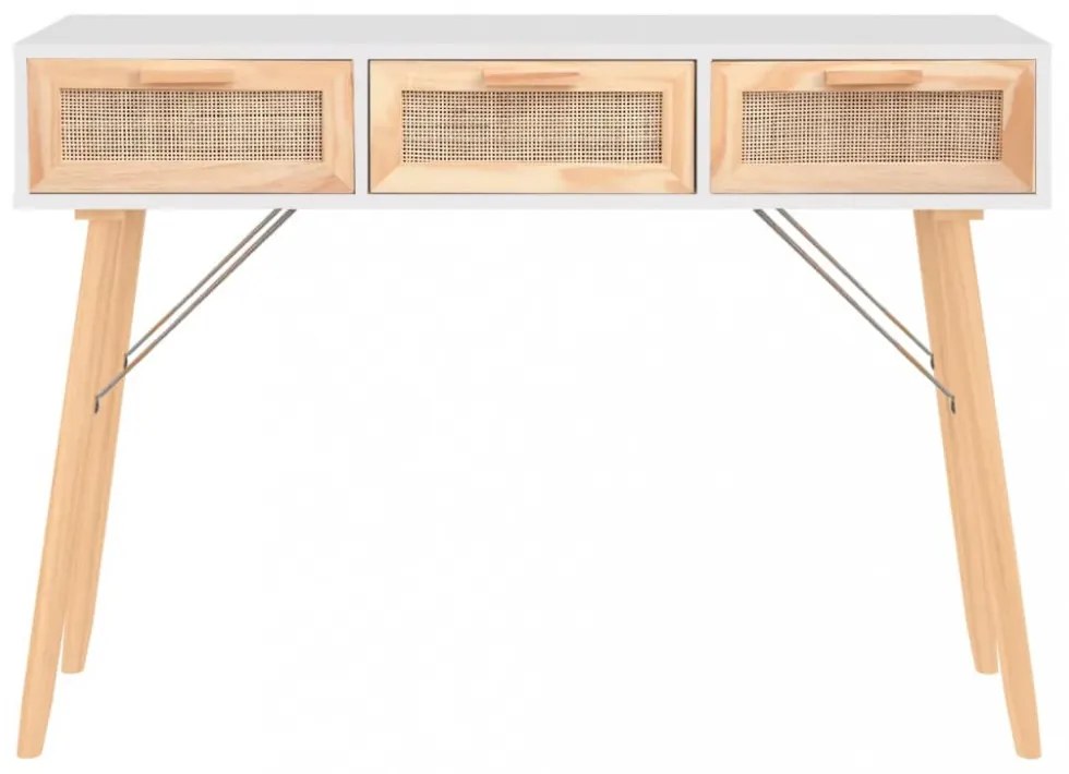 fehér tömör fenyő és természetes rattan tálaló 105x30x75 cm