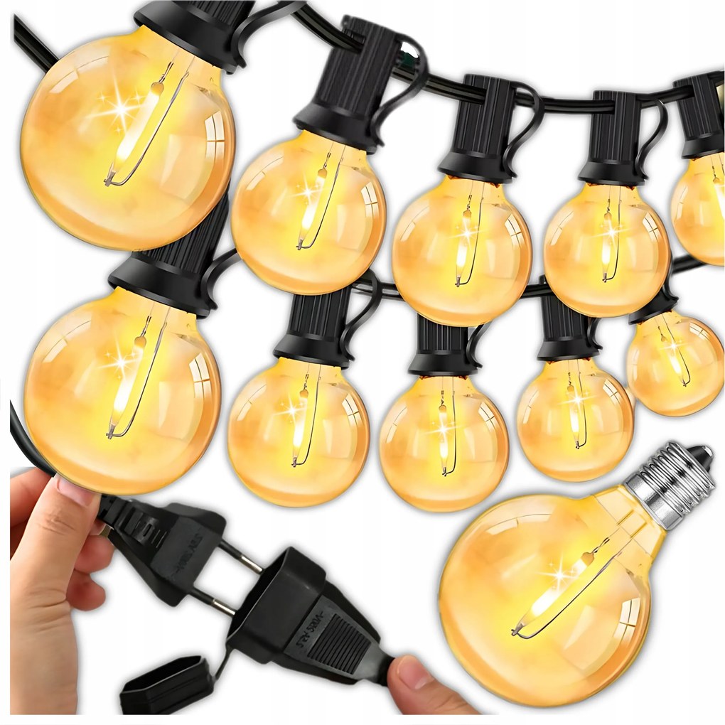 Kerti Fényfüzér 20M 50X Led Izzó Meleg Vízálló Lámpa
